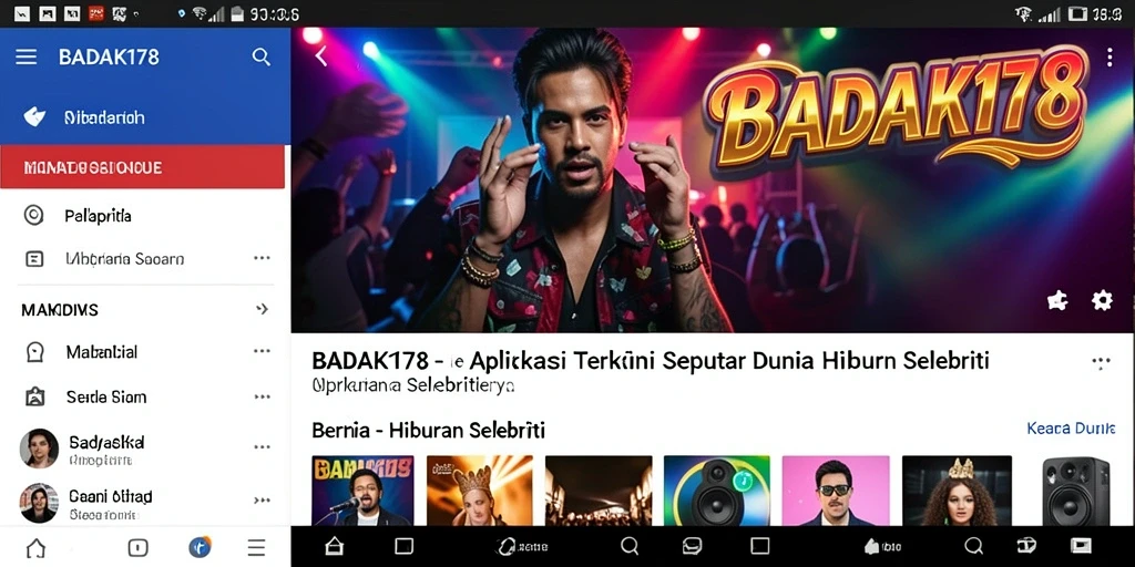 Antarmuka aplikasi BADAK178 dengan berita selebriti terbaru.
